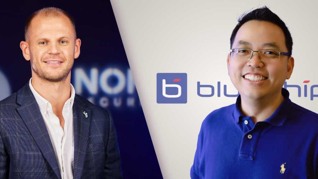 Two photosgraphs of Nord Security's Justas Morkūnas (left) and Bluechip Infotech's Willy Harsono.