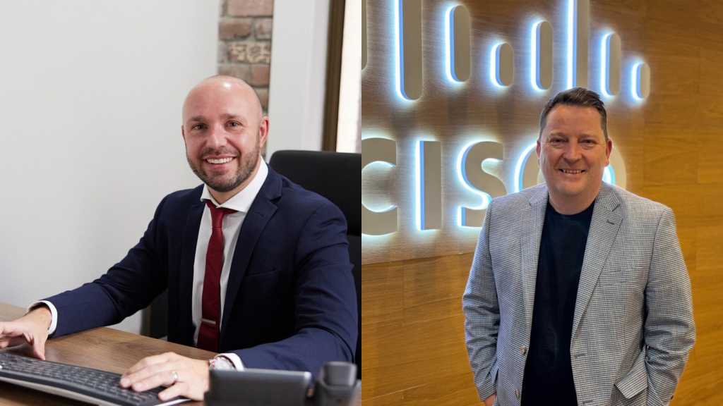 Two photographs side-by-side of Spirit Business Centre's Sean Connolly-Greig and Cisco's Rodney Hamill.