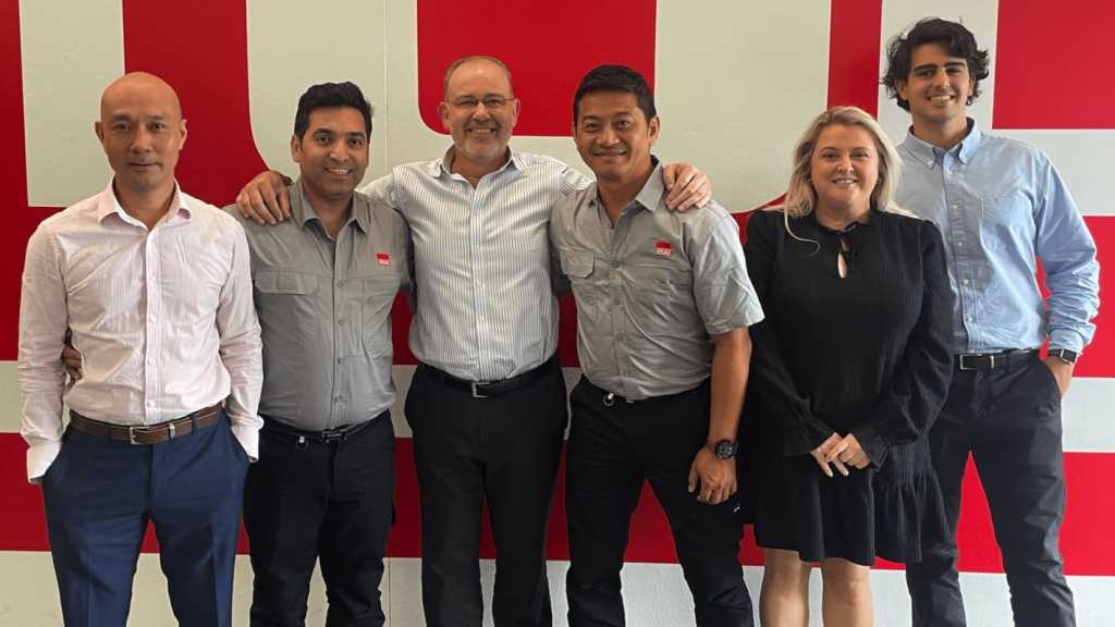 A photograph of STULZ Oceania employees. From left to right, Thai Luong, Hamed Meraji, John Jakovcevic, Long Ho, Abbie Caldon and Cameron Pace.